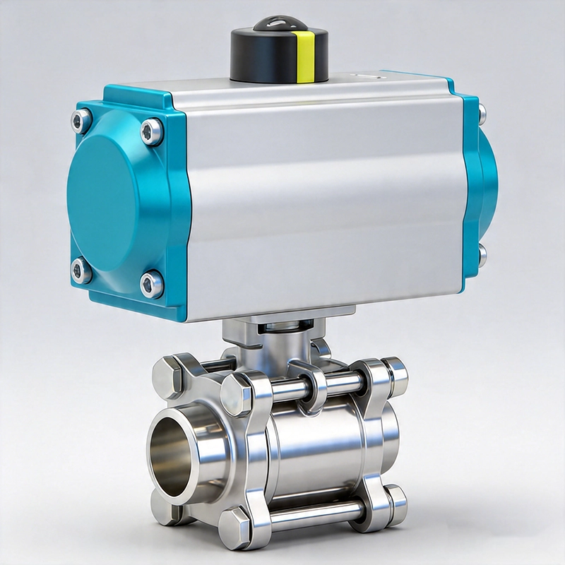 Pneumatic Actuated 3-Piece Ball Valve Stainless Steel Pneumatic Actuated 3-Piece Ball Valve
